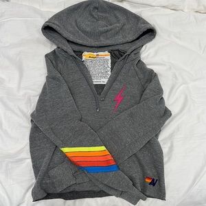 Aviator Nation Gray Hoodie with Rainbow Stripes